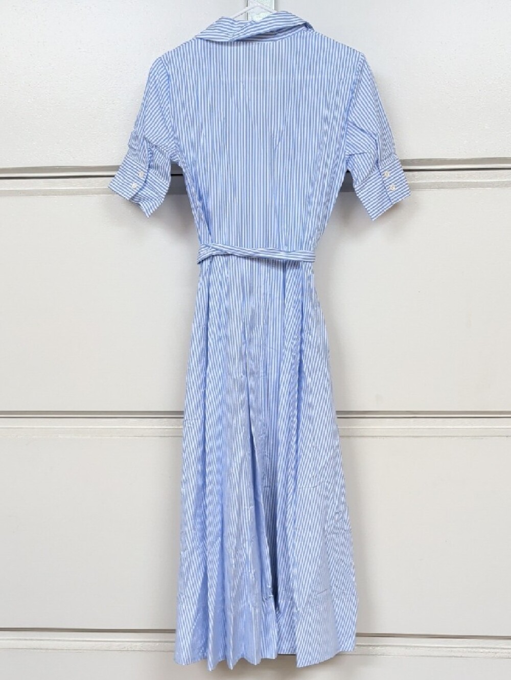 Zara Blue and White Striped Maxi Poplin Shirt dress Waist Tie S M NWT 2640/596 - Picture 16 of 17